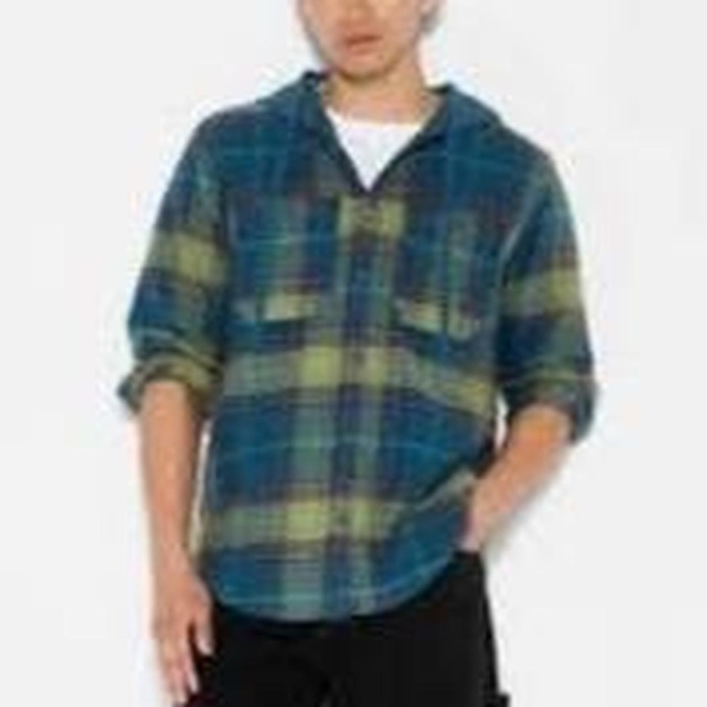 Original Use Men'a Plaid Print  Hooded Button Up Flannel Hoodie